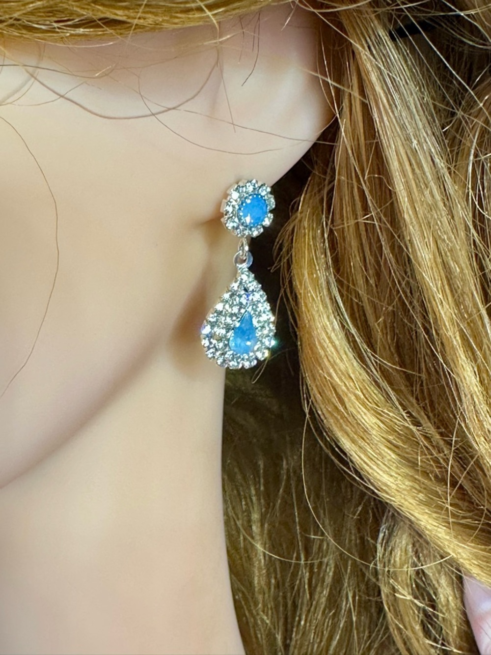 Ice Blue Crystal Necklace & Earrings Set Silver Tone | Bridal Prom Formal - Picture 10 of 15